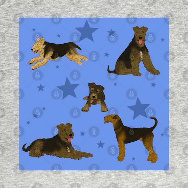 Airedale Terriers Pattern Stars Blue by TrapperWeasel